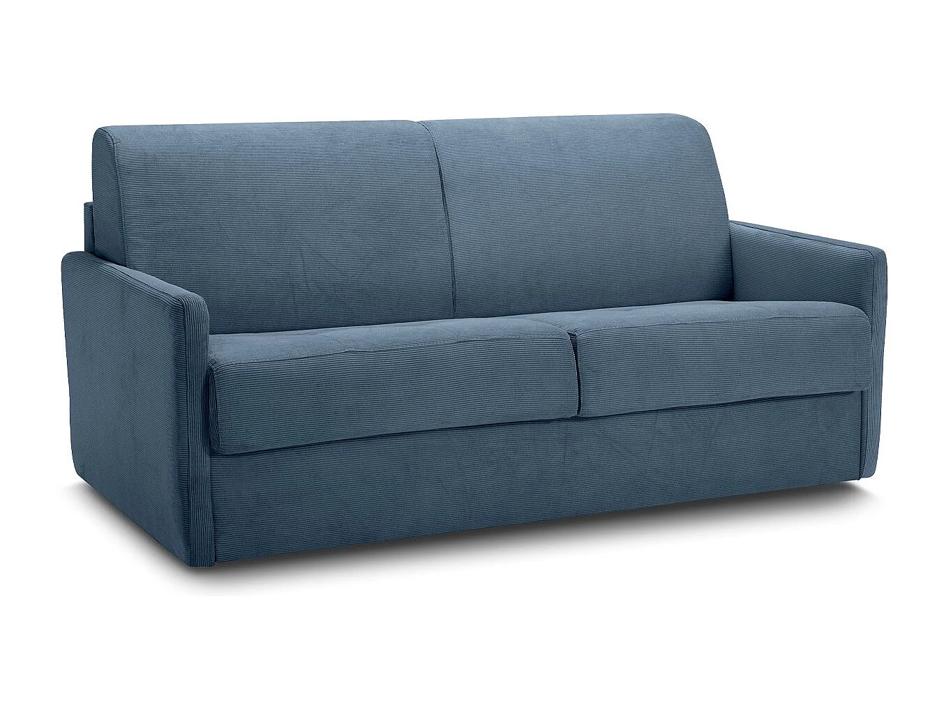 Canapé convertible 3 places en velours fines côtes bleu - Ouverture express - Couchage quotidien - Matelas HD 140 x 190 - Sienne