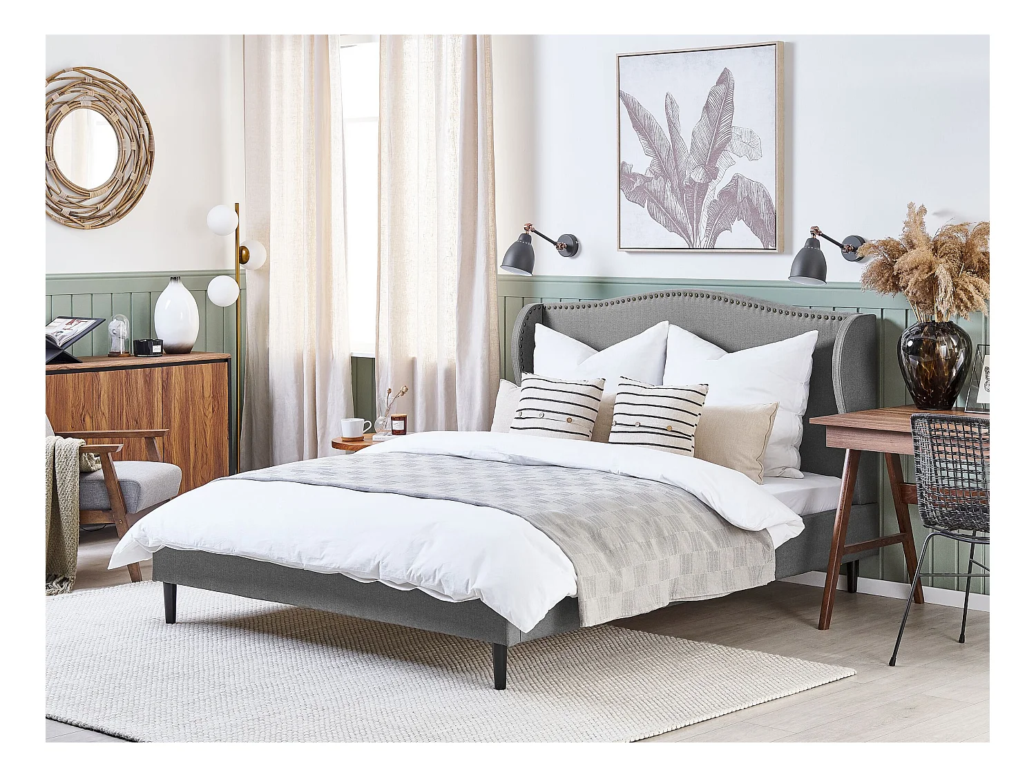 Lit avec sommier Tissu COLMAR 180 x 200 cm Gris
