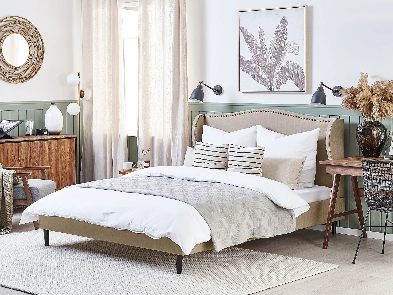 Lit avec sommier Tissu COLMAR 140 x 200 cm Beige sable