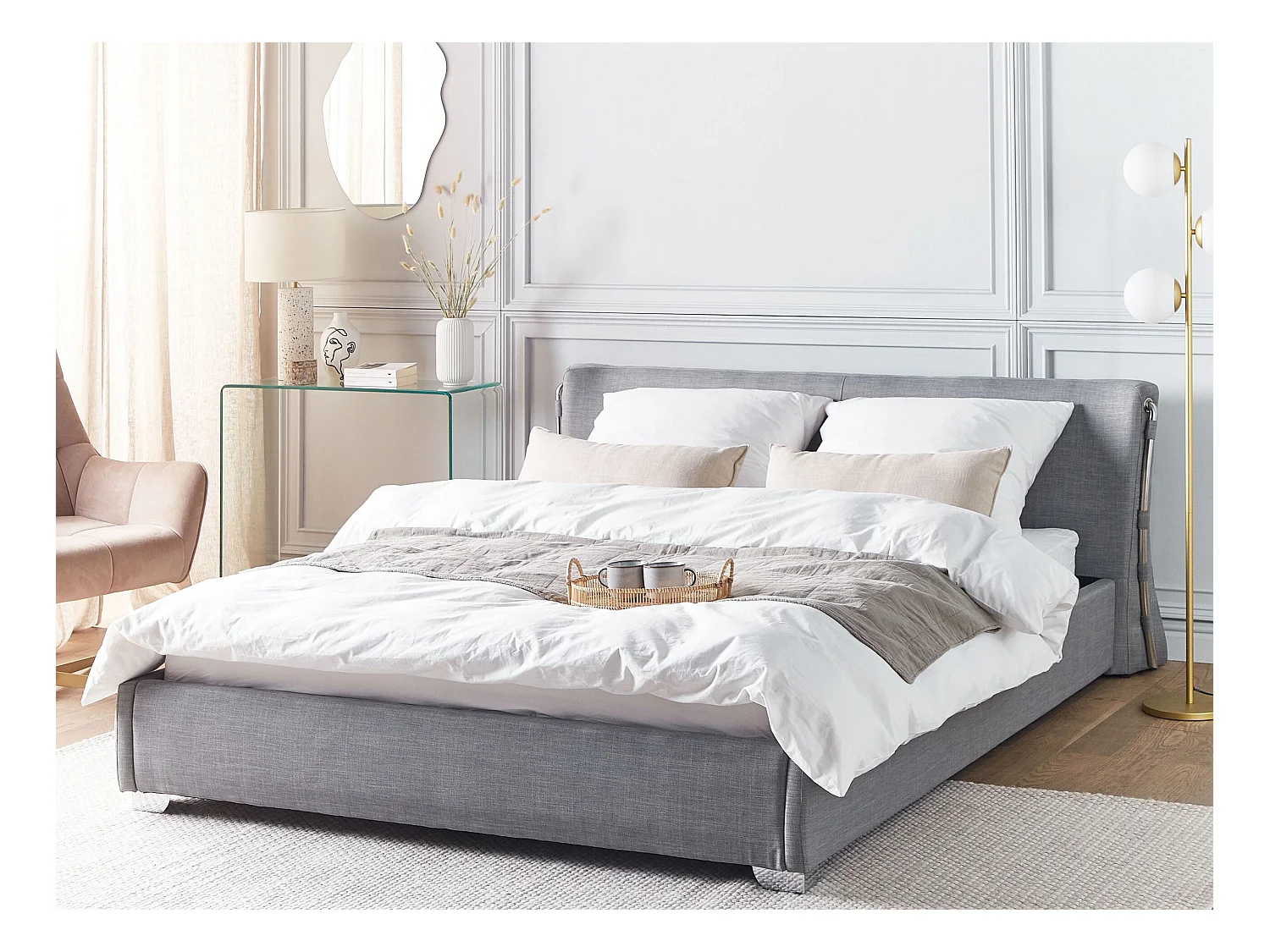 Lit avec sommier Tissu PARIS 160 x 200 cm Gris
