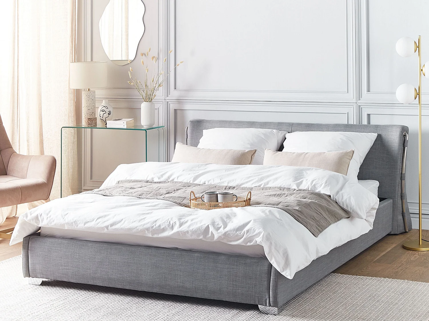 Lit avec sommier Tissu PARIS 160 x 200 cm Gris