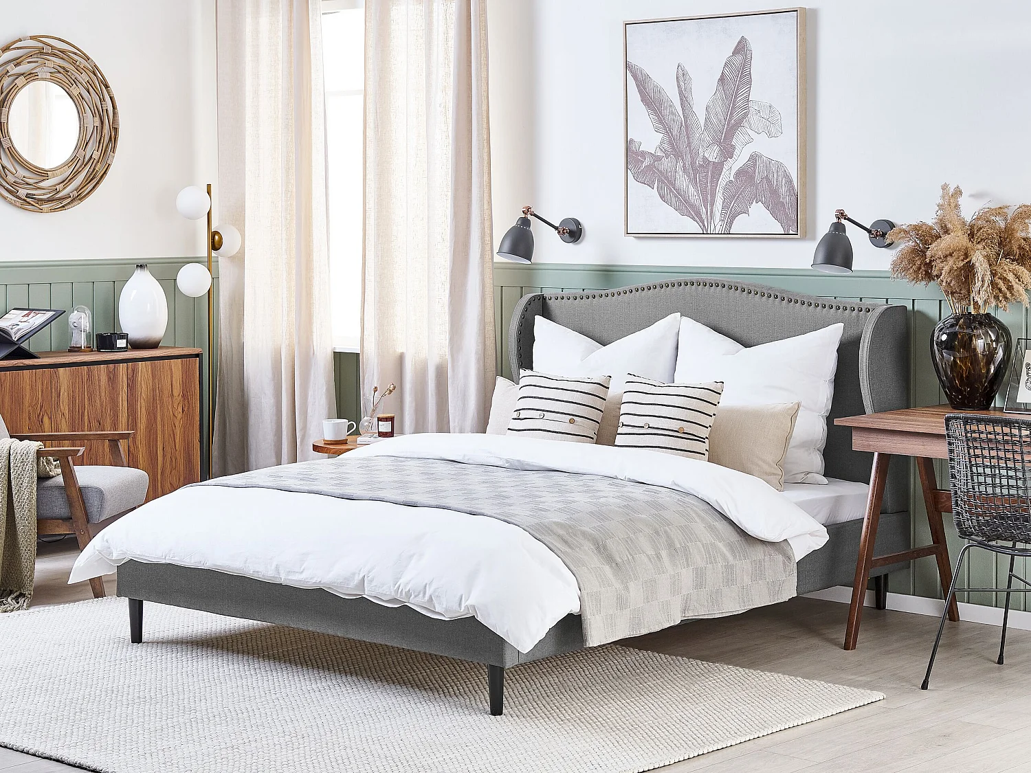 Lit avec sommier Tissu COLMAR 160 x 200 cm Gris