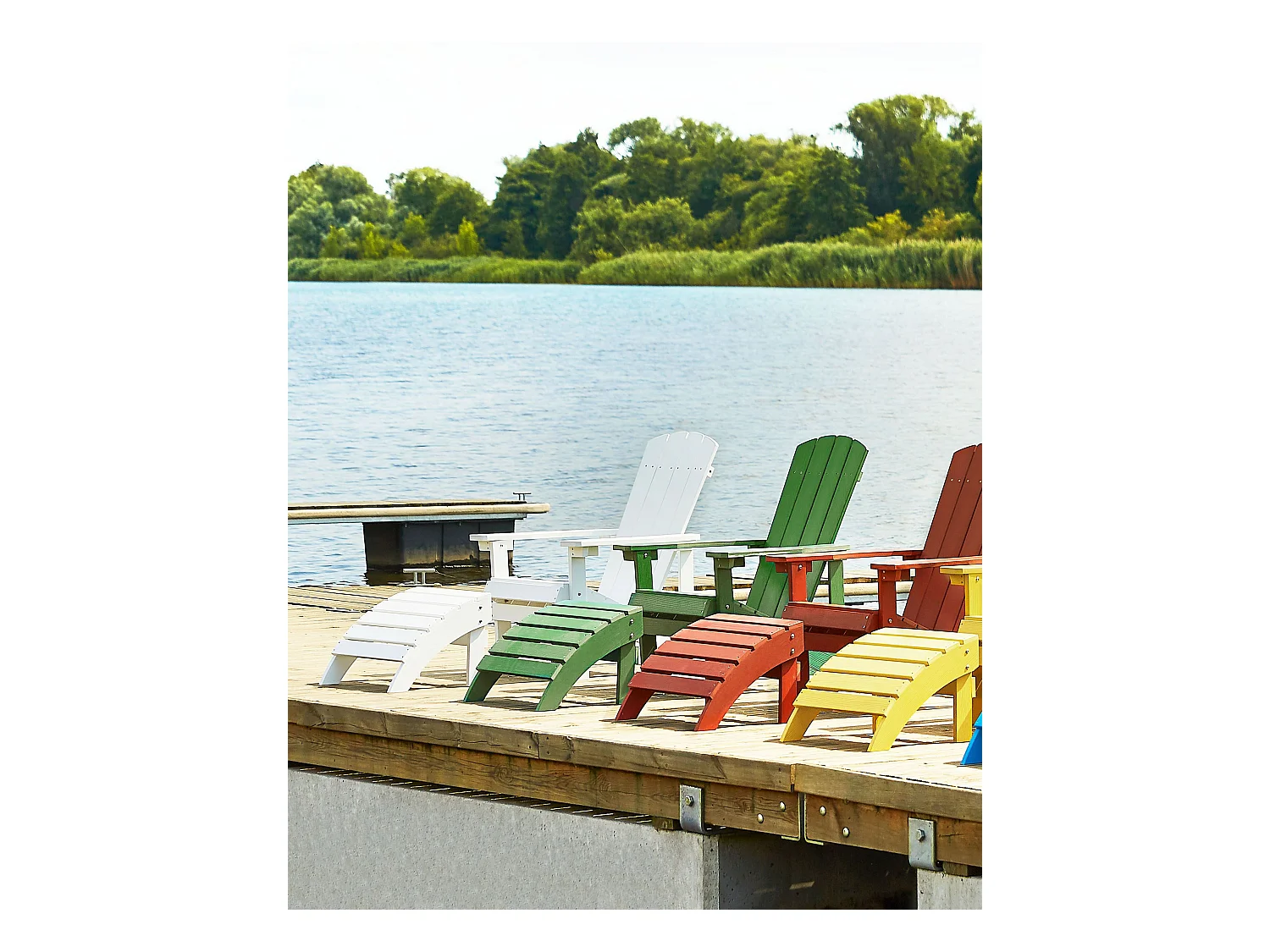 Moderner Muskoka Gartenstuhl Kunstholz Weiß mit Hocker Armlehnen Adirondack