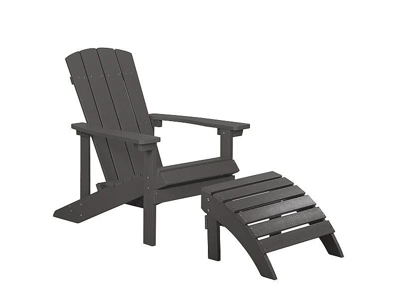 Moderner Gartenstuhl Kunstholz Dunkelgrau mit Hocker Armlehnen Adirondack