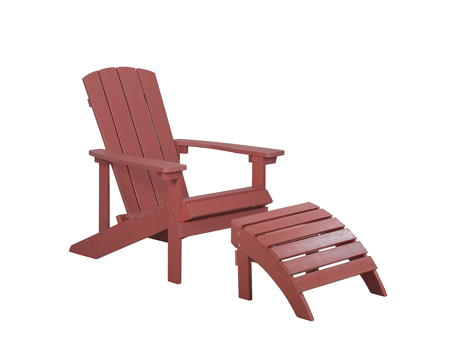 Moderner Muskoka Gartenstuhl Kunstholz Rot mit Hocker Armlehnen Adirondack