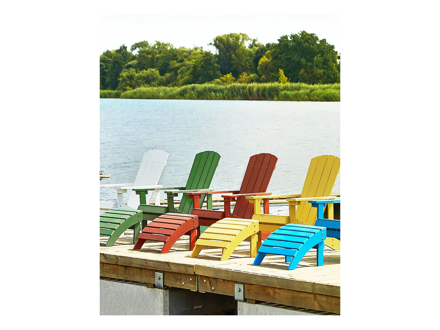 Moderner Muskoka Gartenstuhl Kunstholz Rot mit Hocker Armlehnen Adirondack