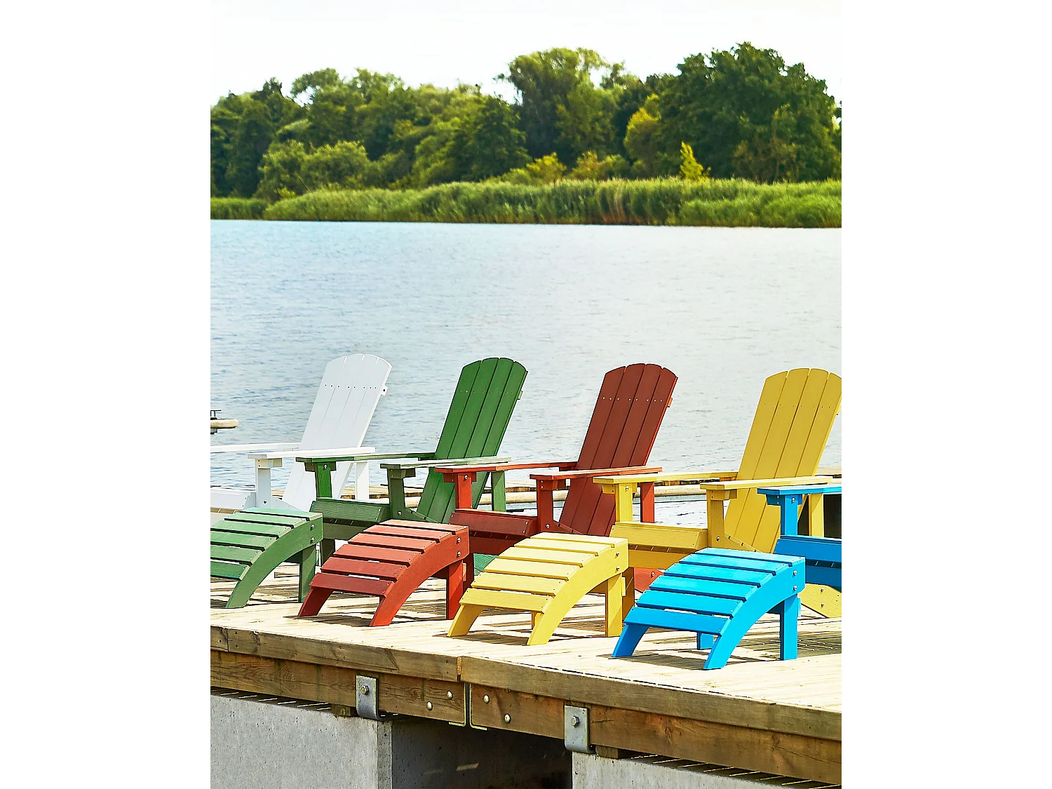 Moderner Muskoka Gartenstuhl Kunstholz Rot mit Hocker Armlehnen Adirondack