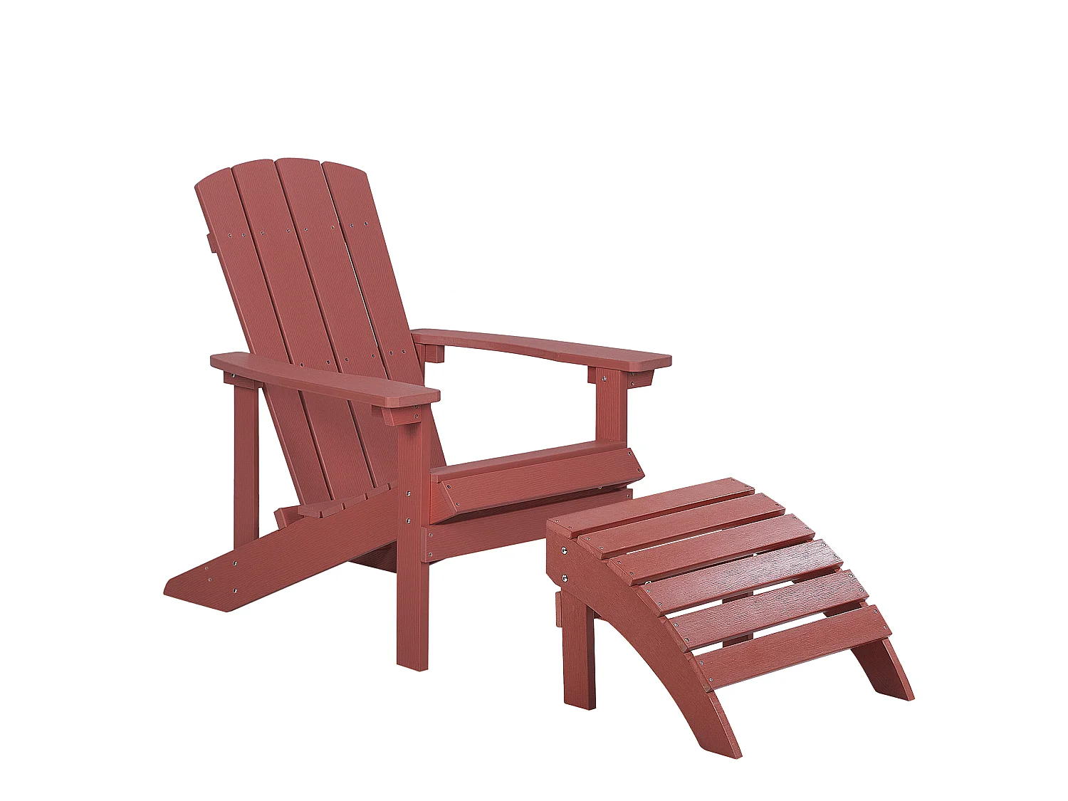 Moderner Muskoka Gartenstuhl Kunstholz Rot mit Hocker Armlehnen Adirondack