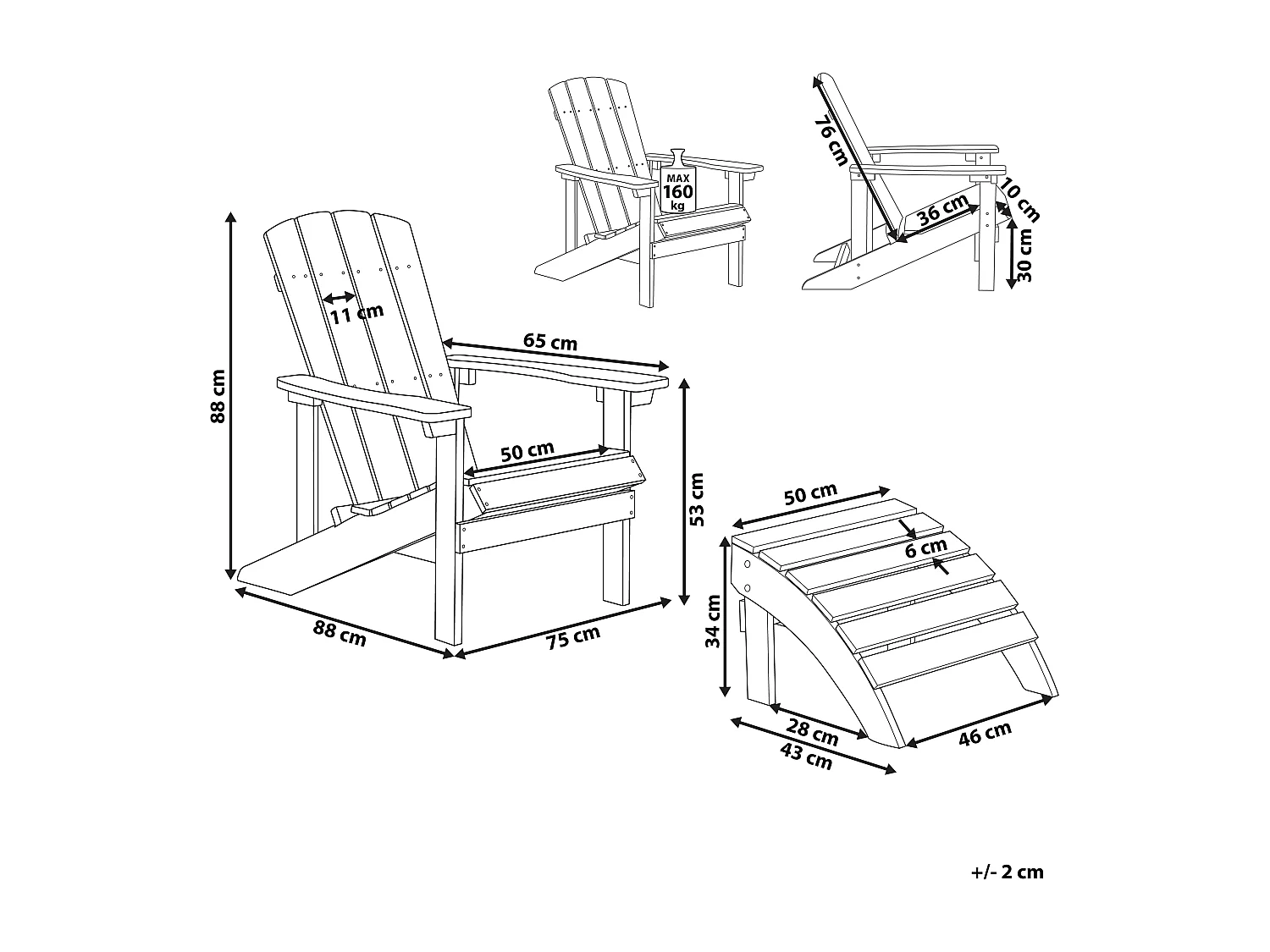 Moderner Muskoka Gartenstuhl Kunstholz Gelb mit Hocker Armlehnen Adirondack