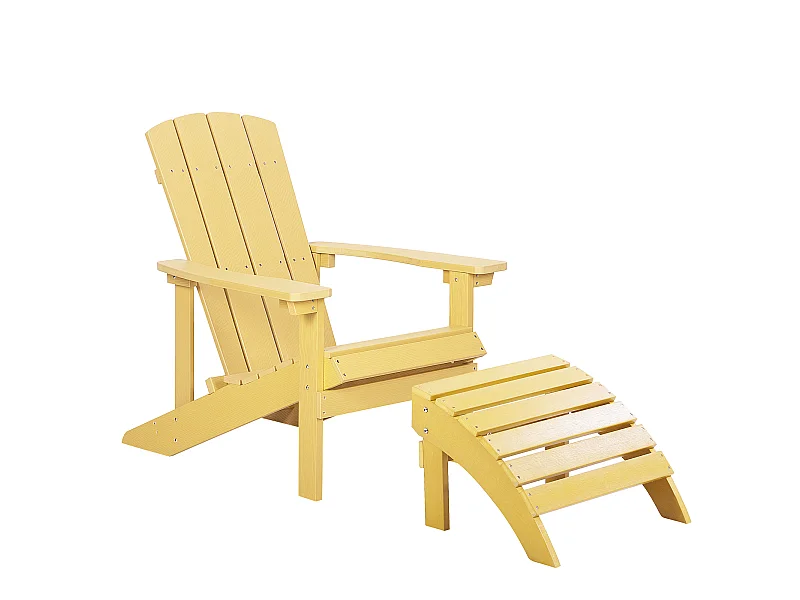 Moderner Muskoka Gartenstuhl Kunstholz Gelb mit Hocker Armlehnen Adirondack