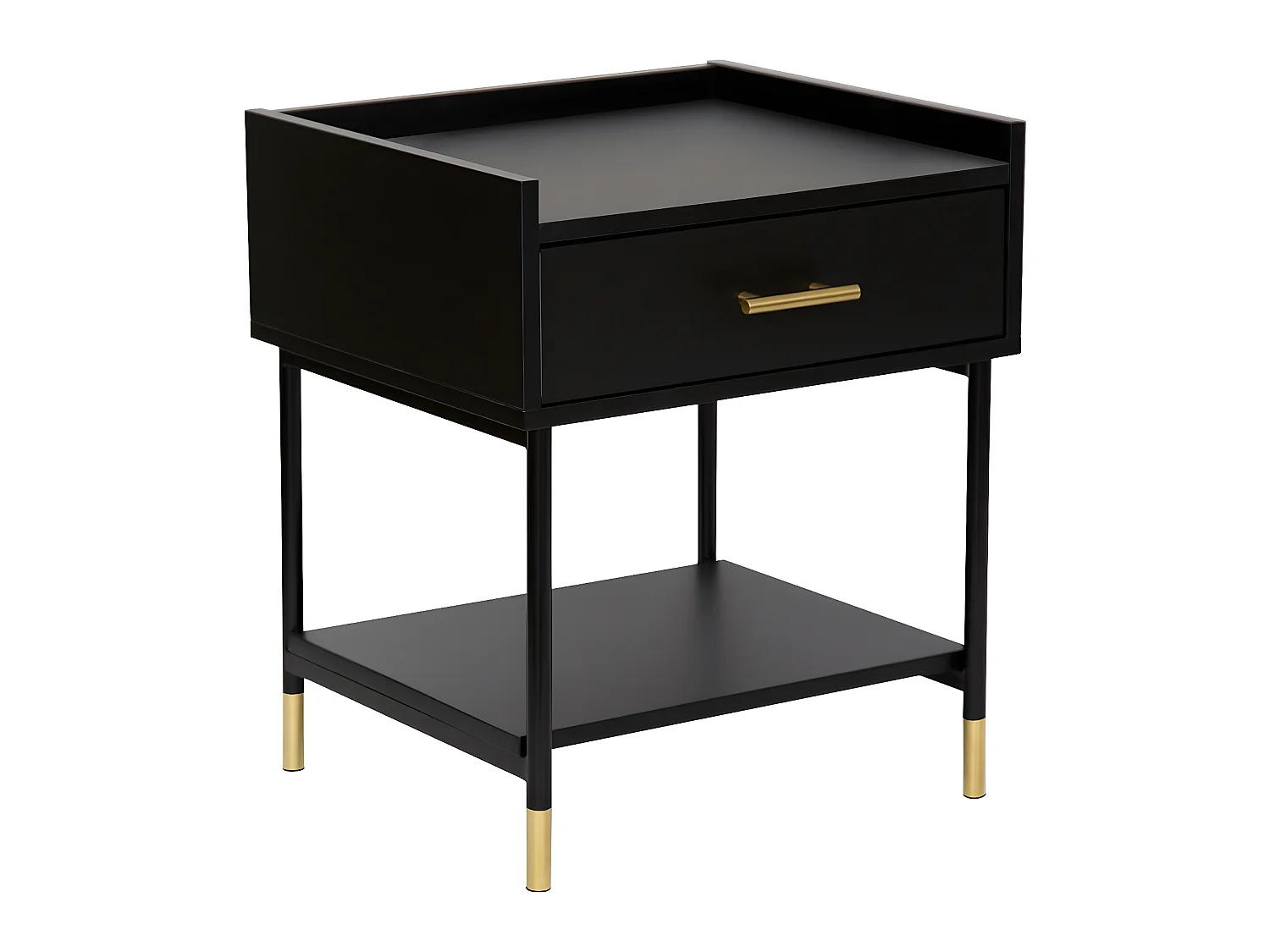 Table d'appoint Table de chevet 1 tiroir en Bois noir et Métal H 53 cm