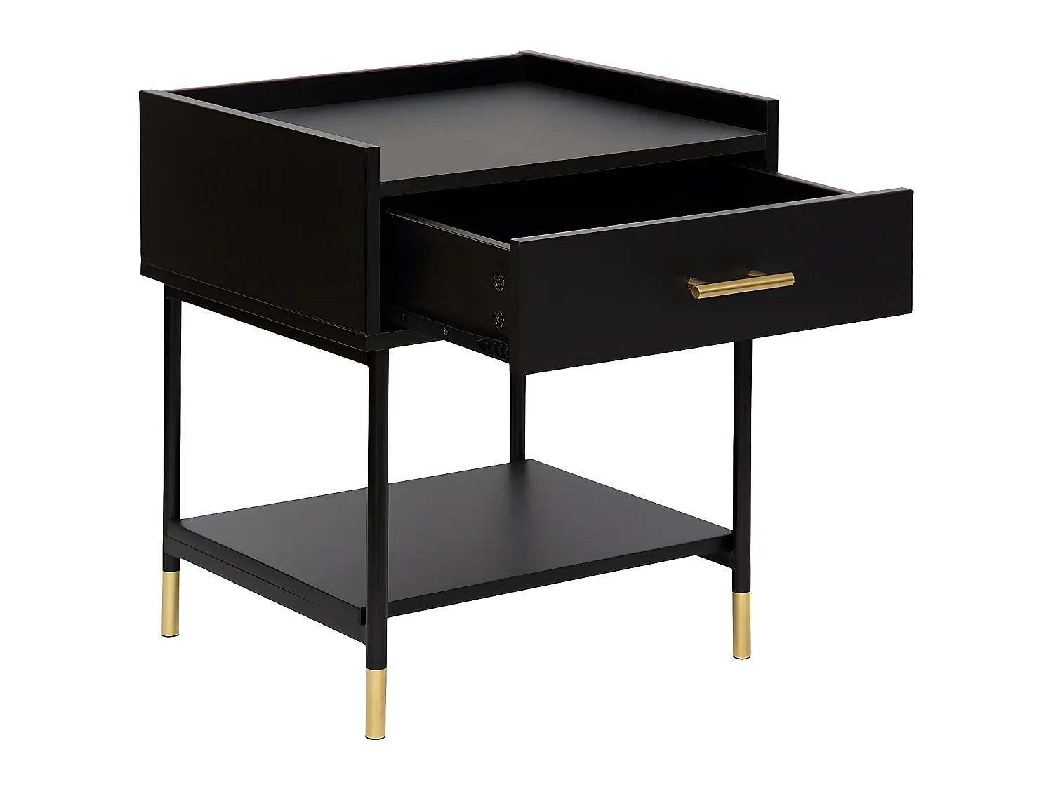 Table d'appoint Table de chevet 1 tiroir en Bois noir et Métal H 53 cm