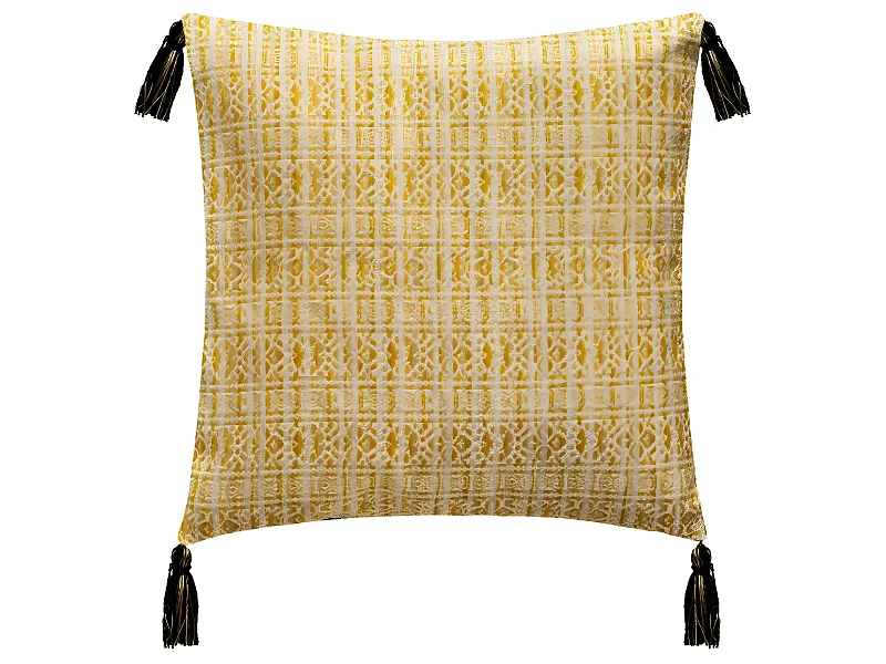 Housse de Coussin Arabesque Ocre  avec Pompons 40 x 40 cm