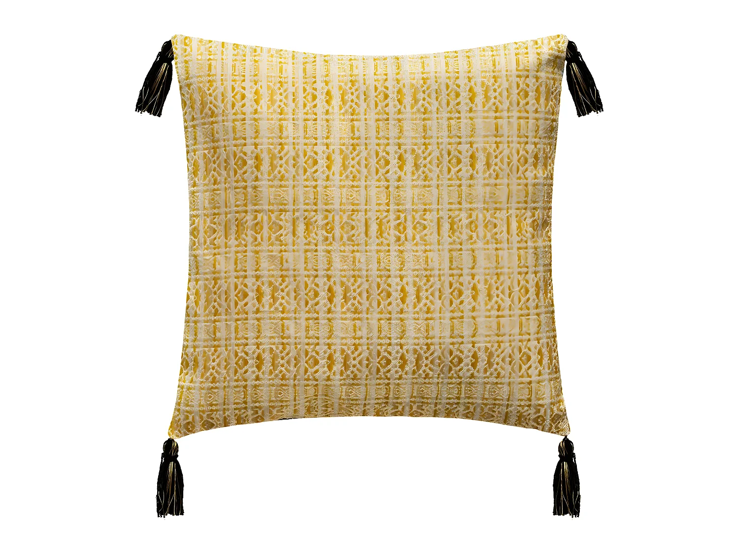 Housse de Coussin Arabesque Ocre  avec Pompons 40 x 40 cm
