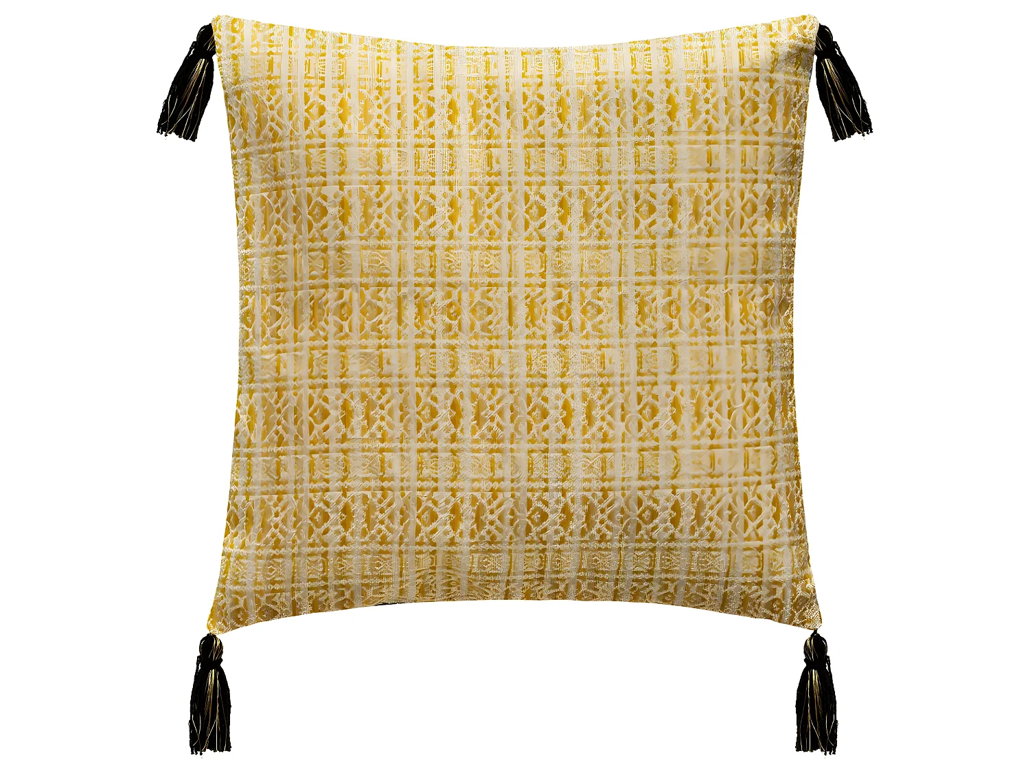 Housse de Coussin Arabesque Ocre  avec Pompons 40 x 40 cm