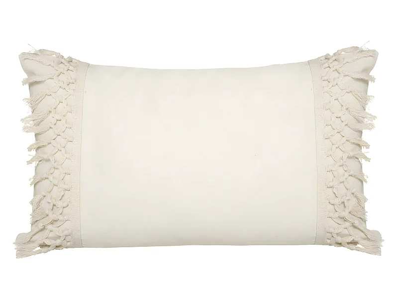 Coussin déhoussable en Coton Ivoire & Franges macramé 30 x 50 cm