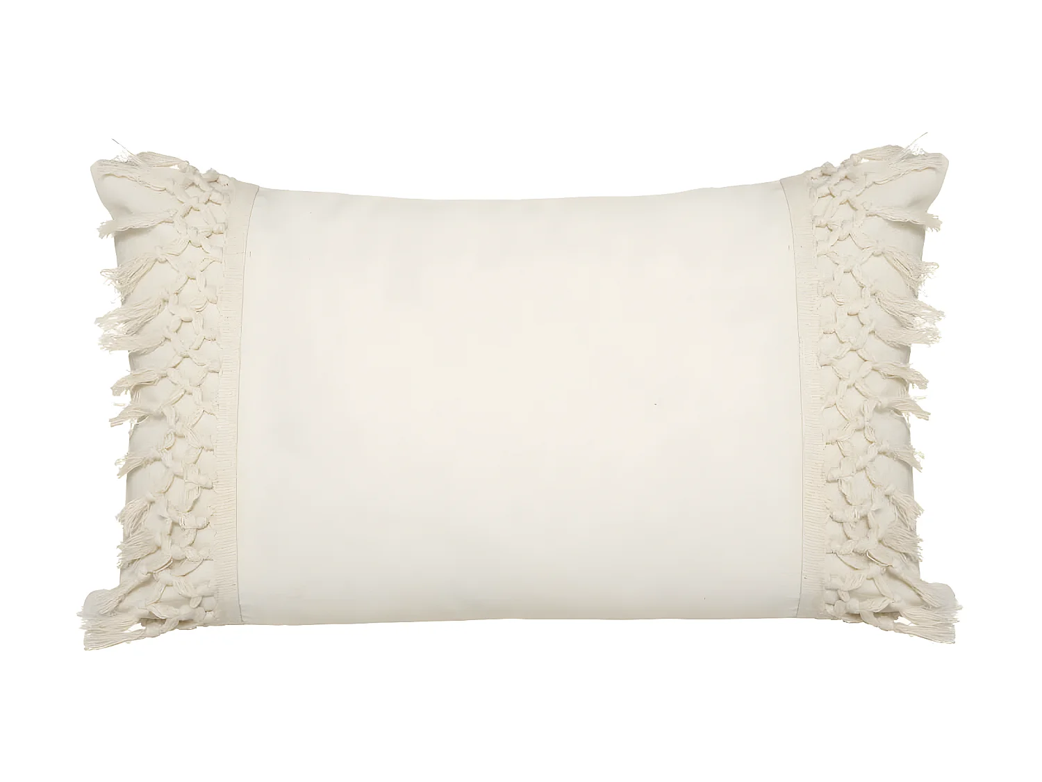 Coussin déhoussable en Coton Ivoire & Franges macramé 30 x 50 cm