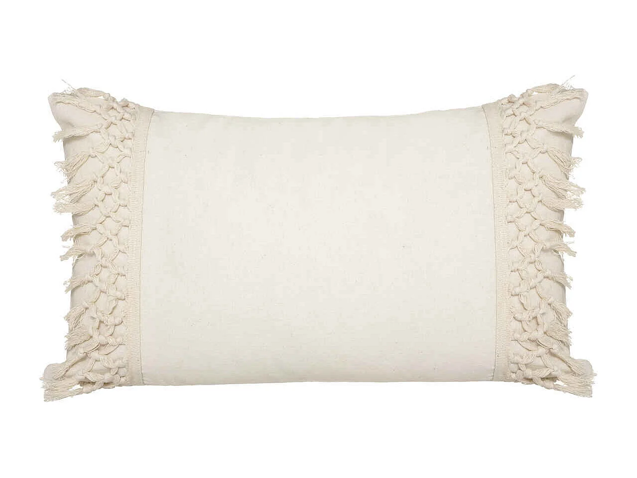 Coussin déhoussable en Coton Ivoire & Franges macramé 30 x 50 cm