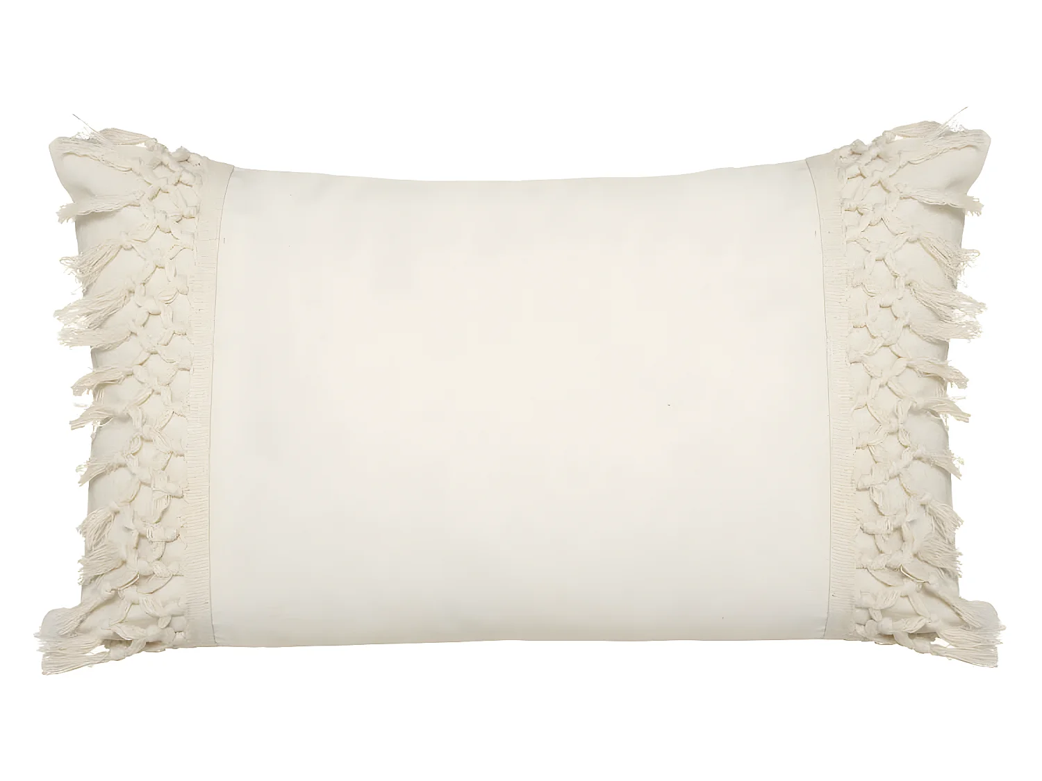 Coussin déhoussable en Coton Ivoire & Franges macramé 30 x 50 cm