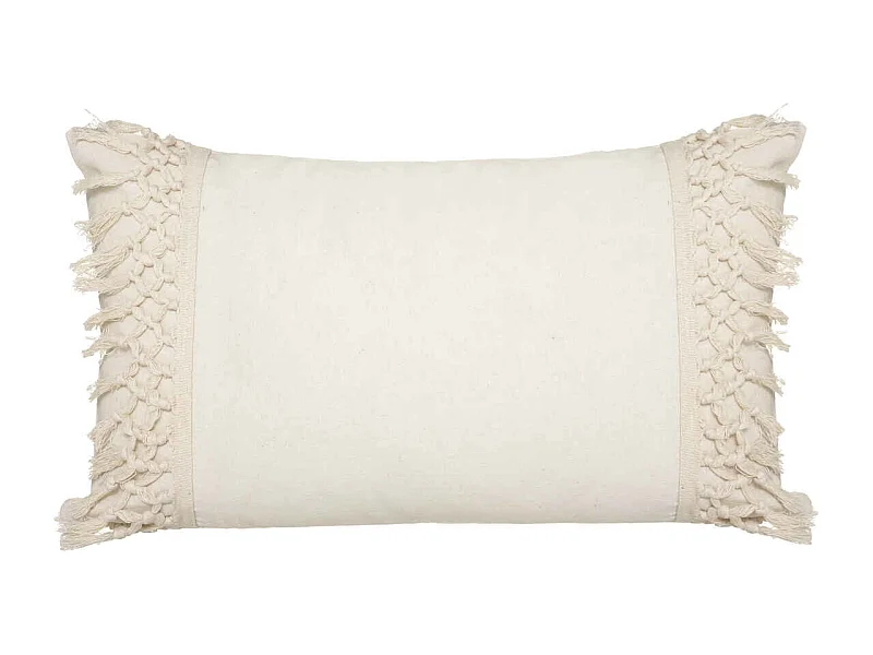 Coussin déhoussable en Coton Ivoire & Franges macramé 30 x 50 cm