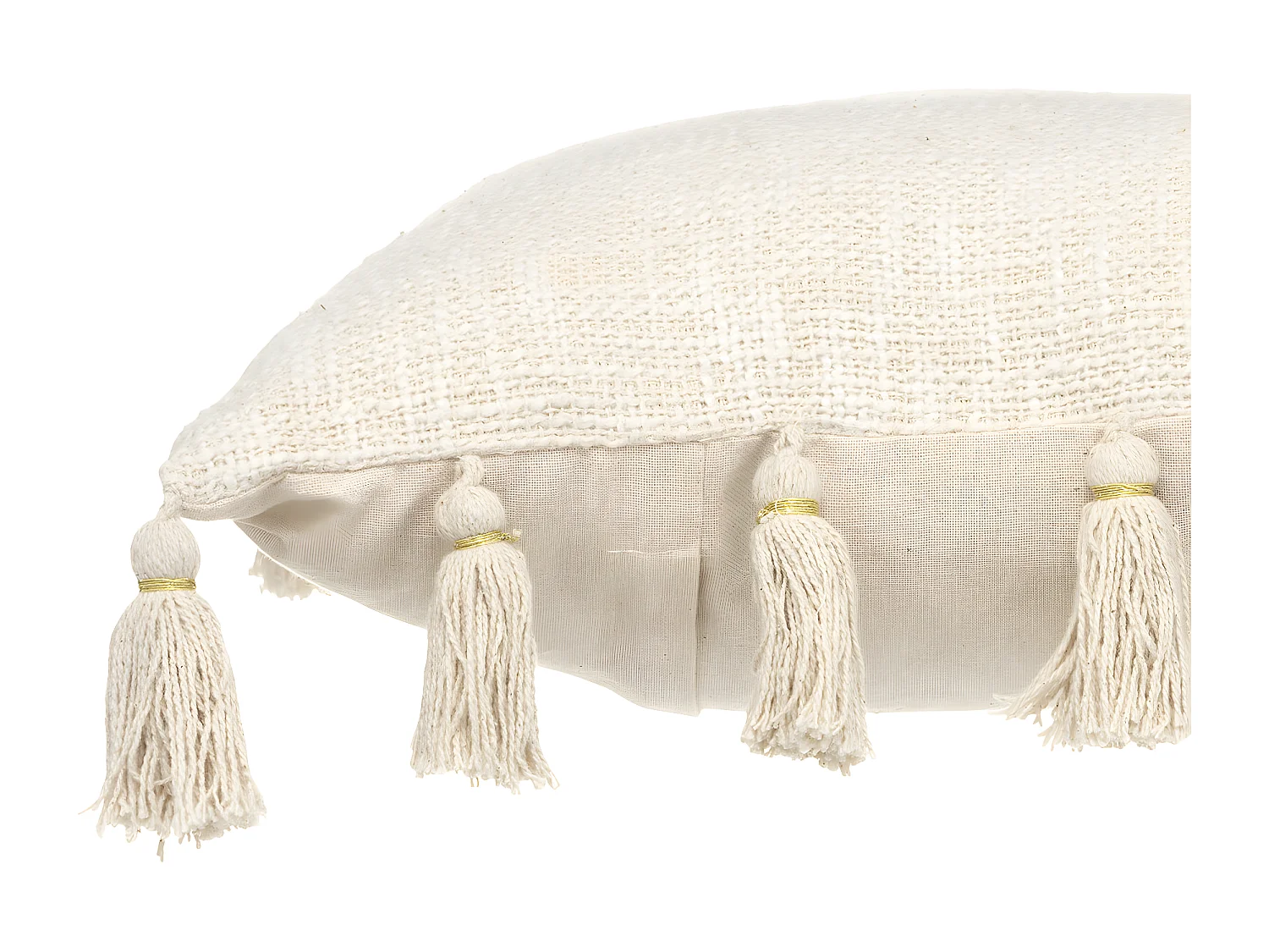 Coussin déhoussable Blanc ivoire avec Pompons 50 x 50 cm