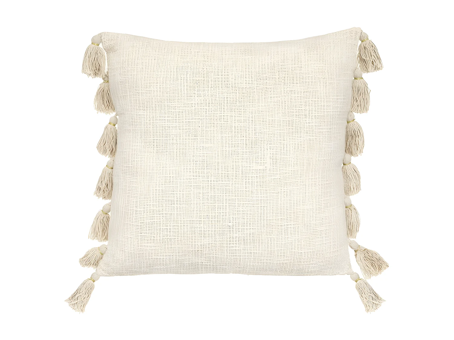 Coussin déhoussable Blanc ivoire avec Pompons 50 x 50 cm