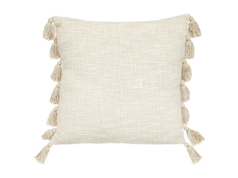 Coussin déhoussable Blanc ivoire avec Pompons 50 x 50 cm