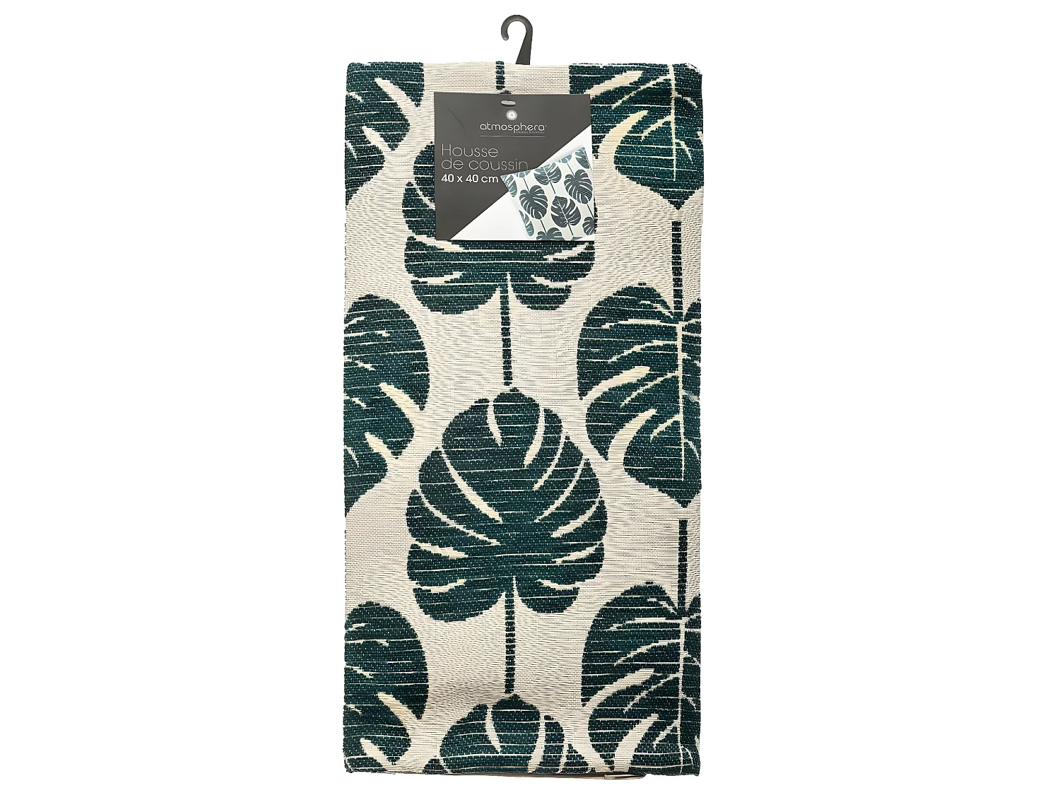 Housse de Coussin chenille Feuille de philo Vert 40 x 40 cm