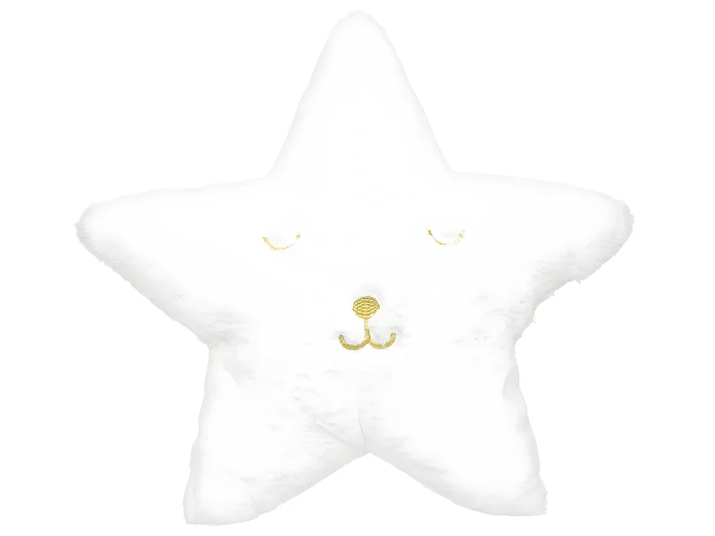 Coussin décoratif Étoile en Fourrure Blanche motif brodé 39 x 39 cm