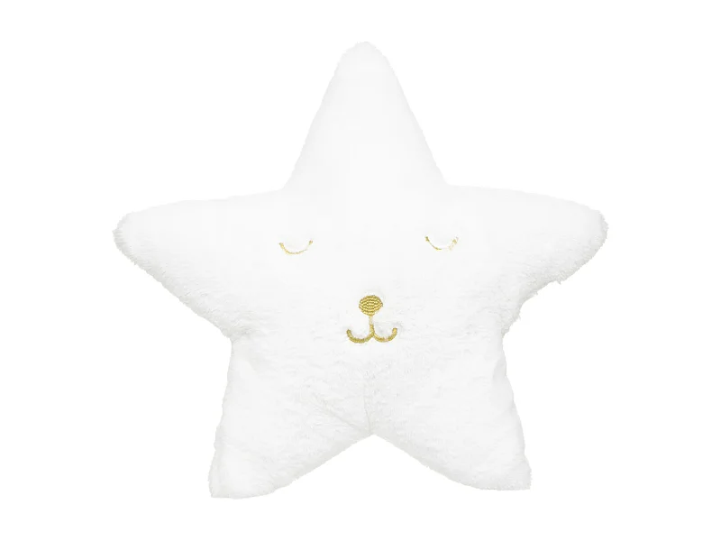 Coussin décoratif Étoile en Fourrure Blanche motif brodé 39 x 39 cm