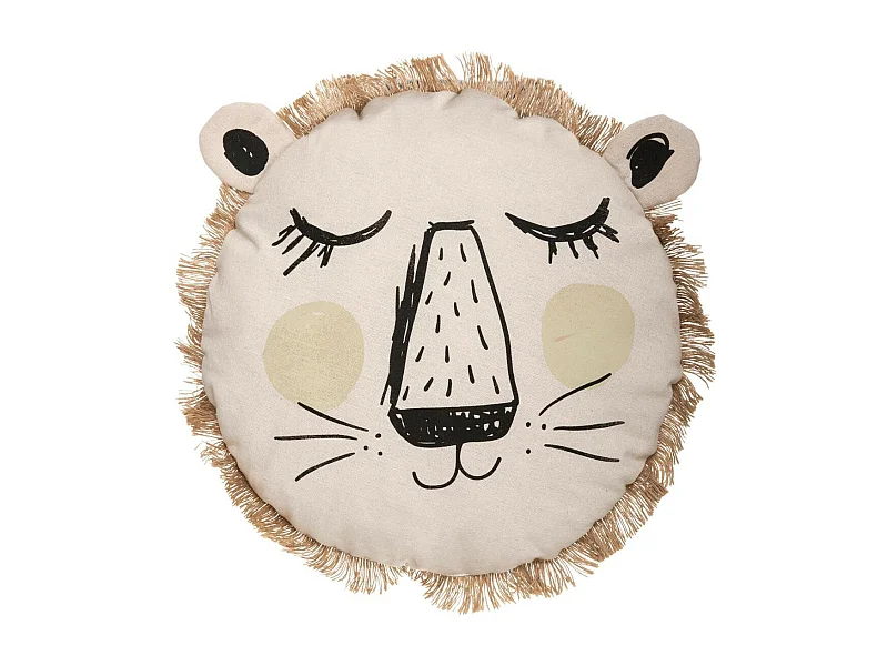 Coussin décoratif Lion avec Franges D 38 cm déco enfant