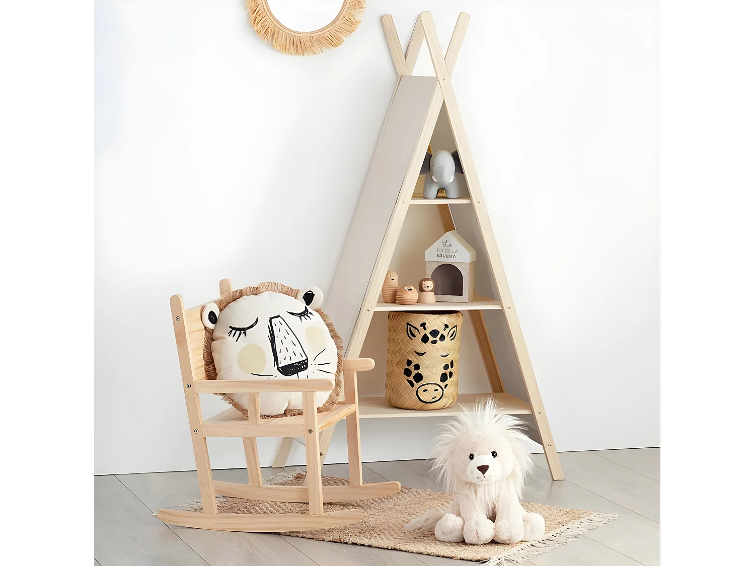 Coussin décoratif Lion avec Franges D 38 cm déco enfant