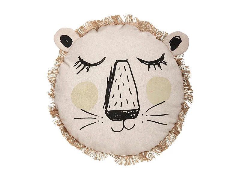 Coussin décoratif Lion avec Franges D 38 cm déco enfant