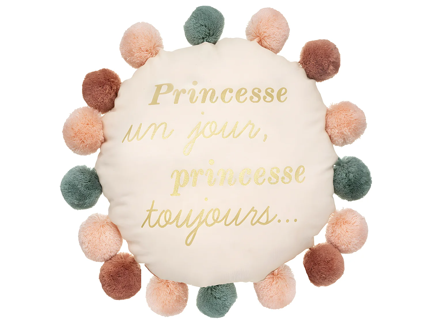 Coussin décoratif Princesse en Coton avec 16 Pompons  D 30 cm