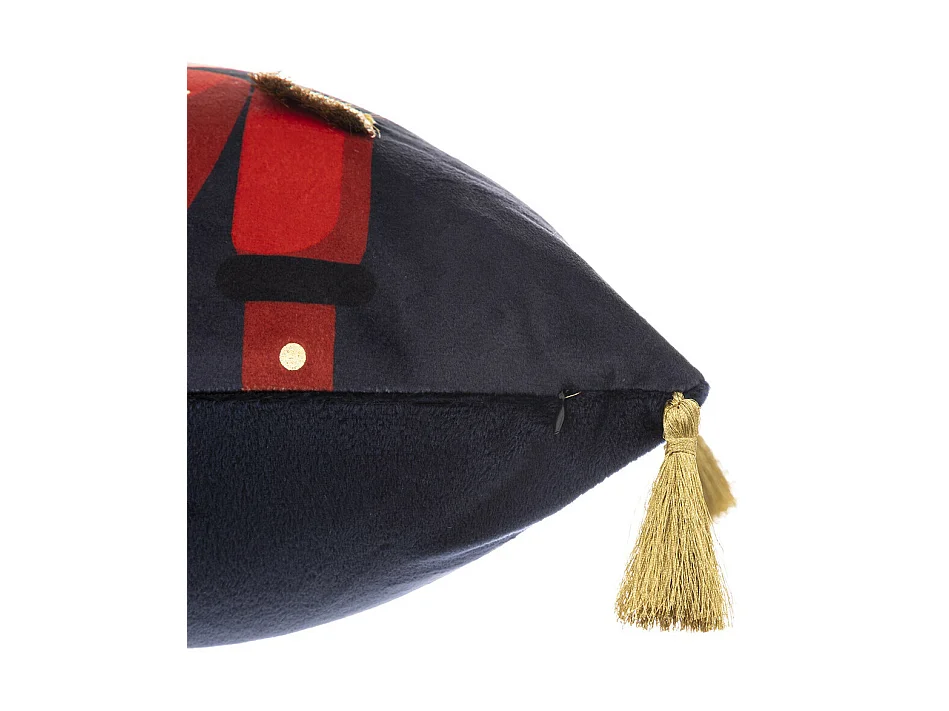 Coussin décoratif Bleu Foncé imprimé Casse-Noisette avec pompons 40 x 40 cm