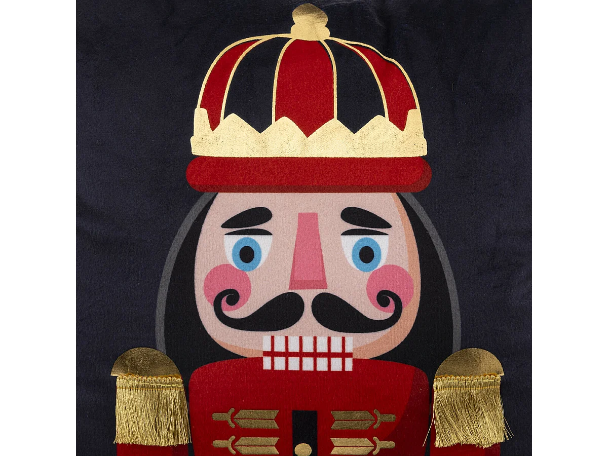 Coussin décoratif Bleu Foncé imprimé Casse-Noisette avec pompons 40 x 40 cm