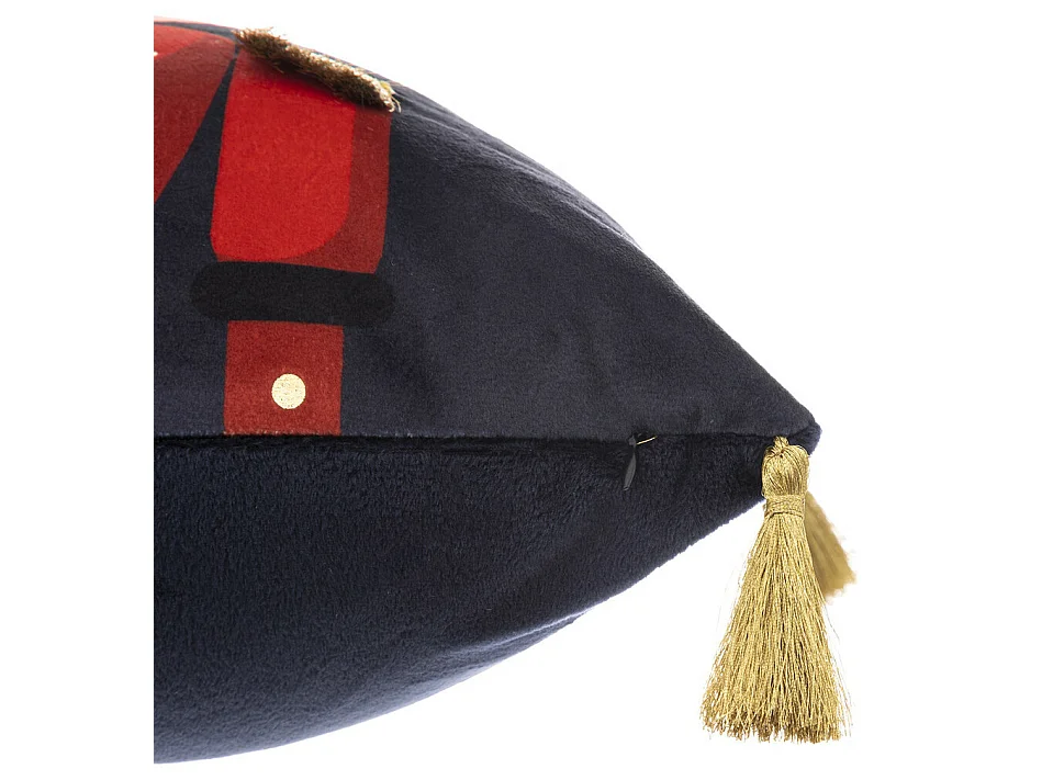 Coussin décoratif Bleu Foncé imprimé Casse-Noisette avec pompons 40 x 40 cm