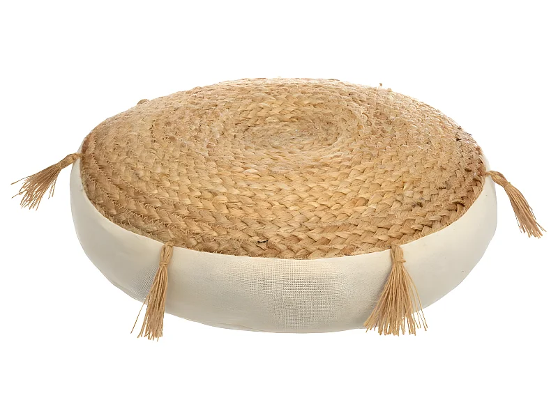 Coussin de Sol en Jute et Coton avec Pompons D 38 cm