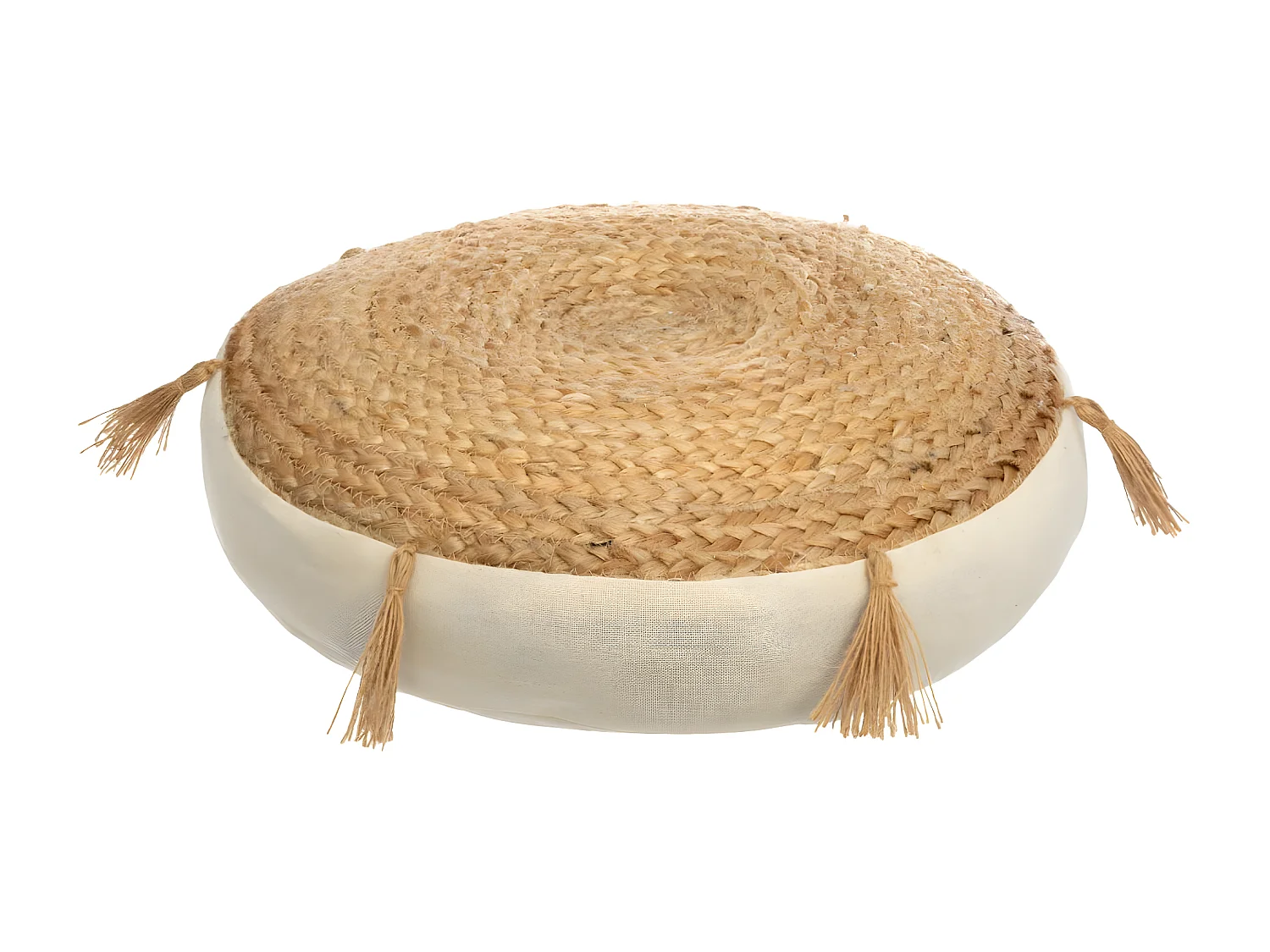Coussin de Sol en Jute et Coton avec Pompons D 38 cm