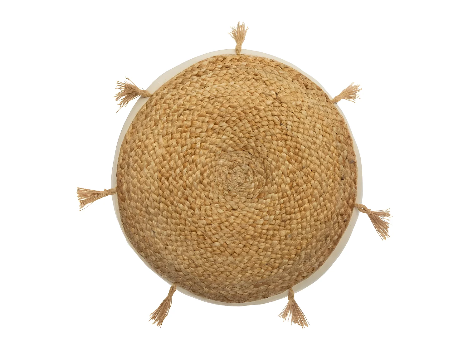 Coussin de Sol en Jute et Coton avec Pompons D 38 cm