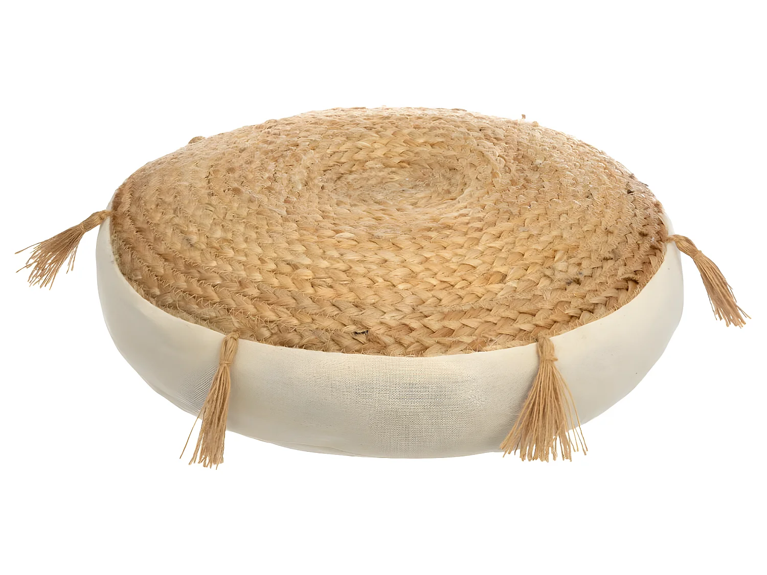 Coussin de Sol en Jute et Coton avec Pompons D 38 cm
