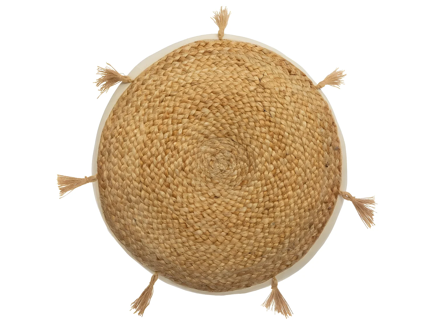 Coussin de Sol en Jute et Coton avec Pompons D 38 cm