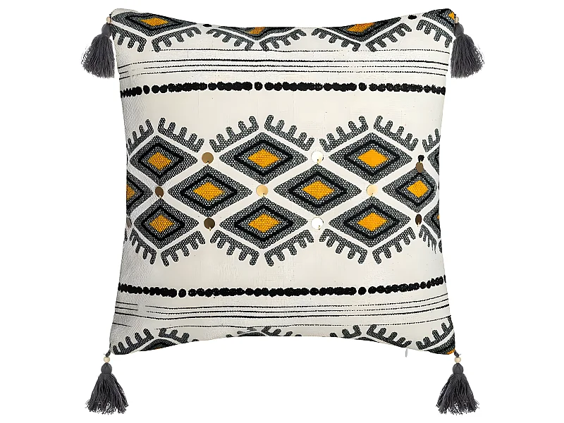 Housse de Coussin Aztèque pampille et Pompons 40 x 40 cm