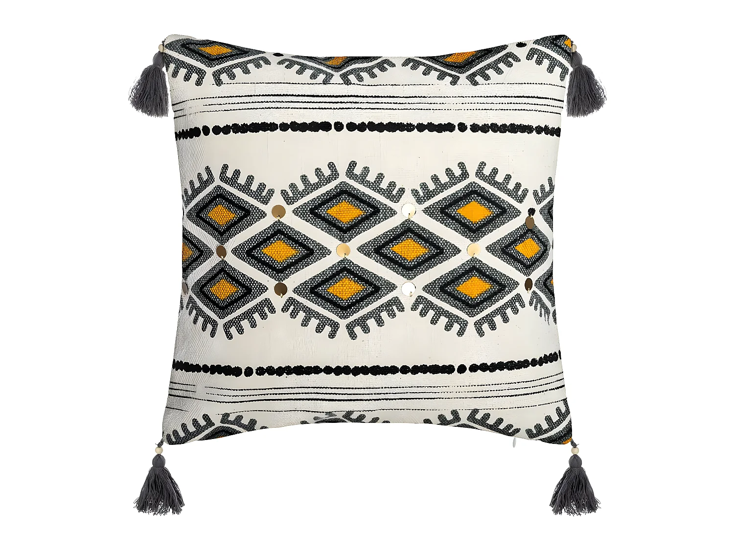 Housse de Coussin Aztèque pampille et Pompons 40 x 40 cm