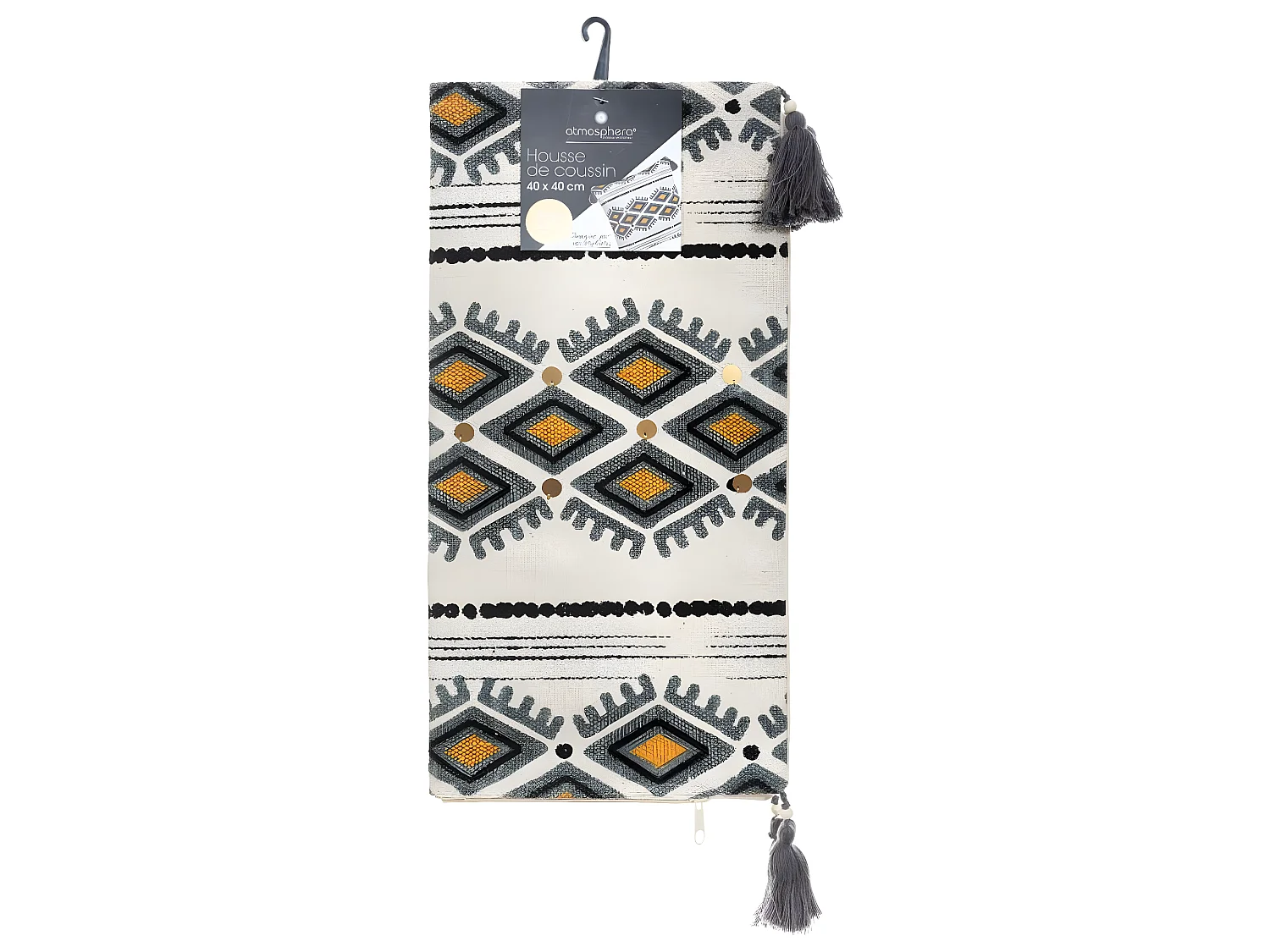 Housse de Coussin Aztèque pampille et Pompons 40 x 40 cm