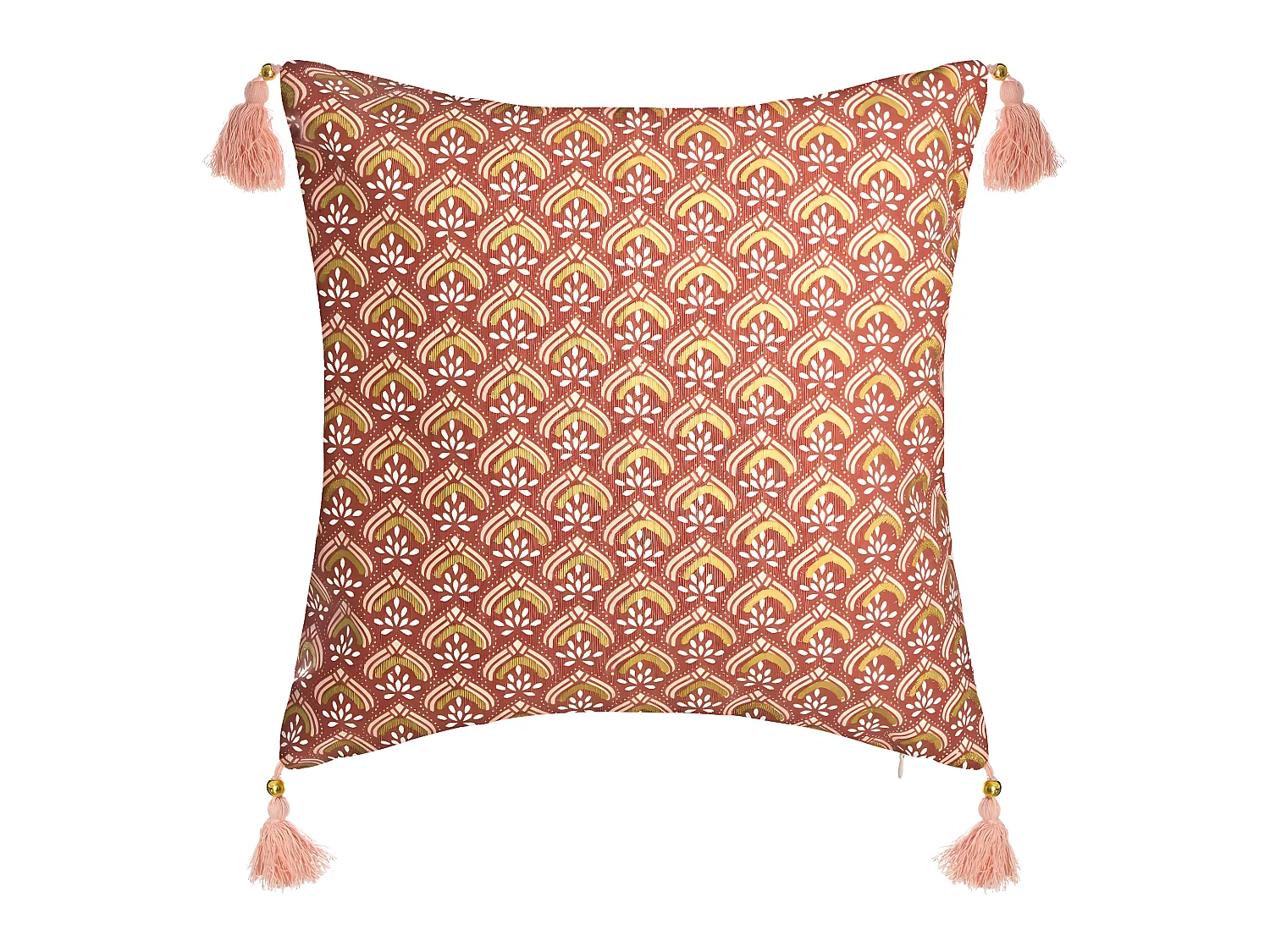 Housse de Coussin Hindou Or et Pompons 40 x 40 cm