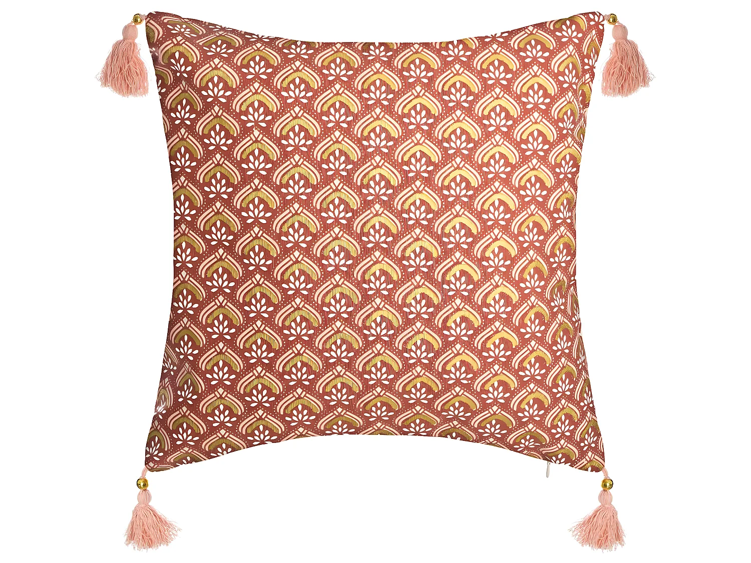 Housse de Coussin Hindou Or et Pompons 40 x 40 cm