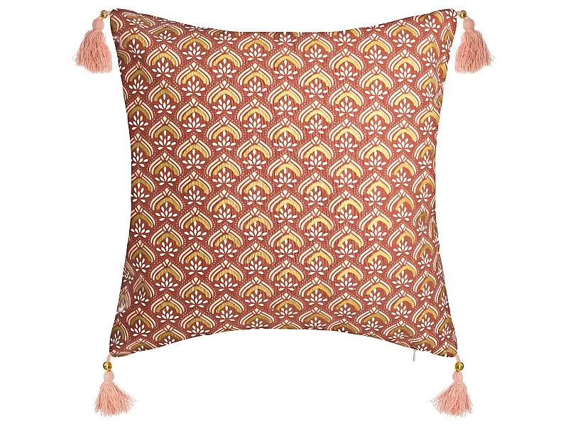 Housse de Coussin Hindou Or et Pompons 40 x 40 cm