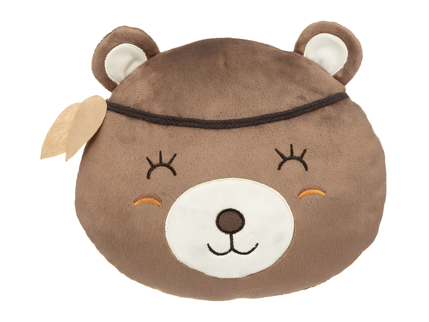 Coussin décoratif Ours marron en velours doux avec broderies 30 x 27 cm