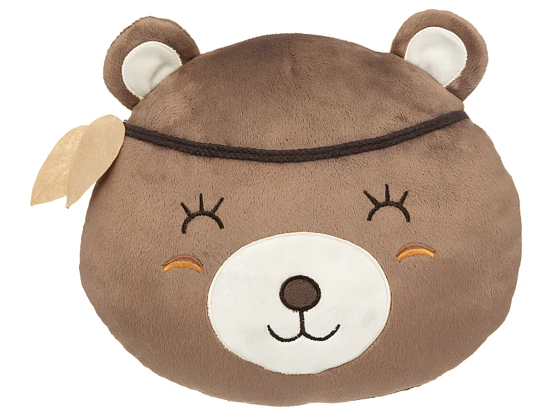 Coussin décoratif Ours marron en velours doux avec broderies 30 x 27 cm